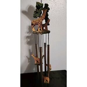 Ebros Safari Giraffe Mother And Calf By The Trees Resonant Relaxing Wind Chime